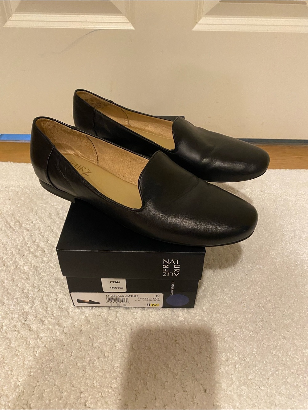 Naturalizer Black Leather Slip-On Flats